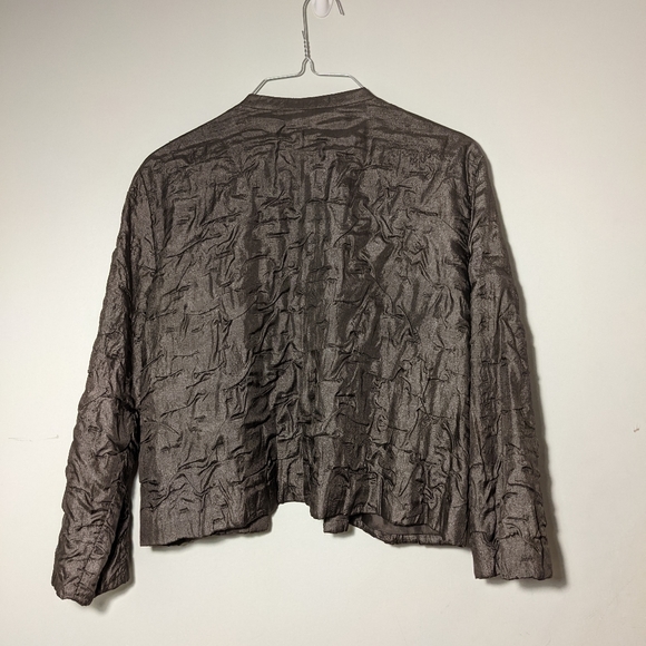 Eileen Fisher 100% Silk Taupe Silver Open Evening Jacket Medium 10/12 EUC - Picture 2 of 9